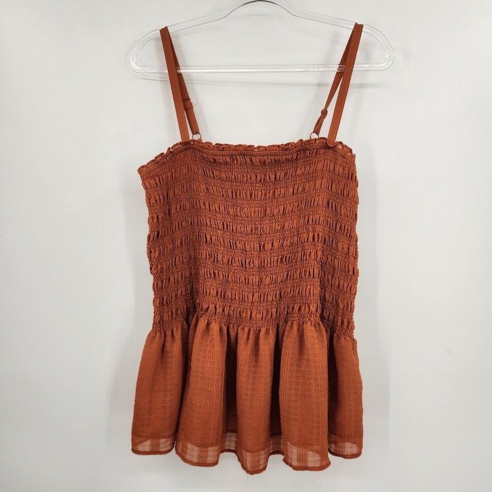Torrid Peplum Chiffon Smocked Top Womens Size 3X Amber Brown Sleeveless